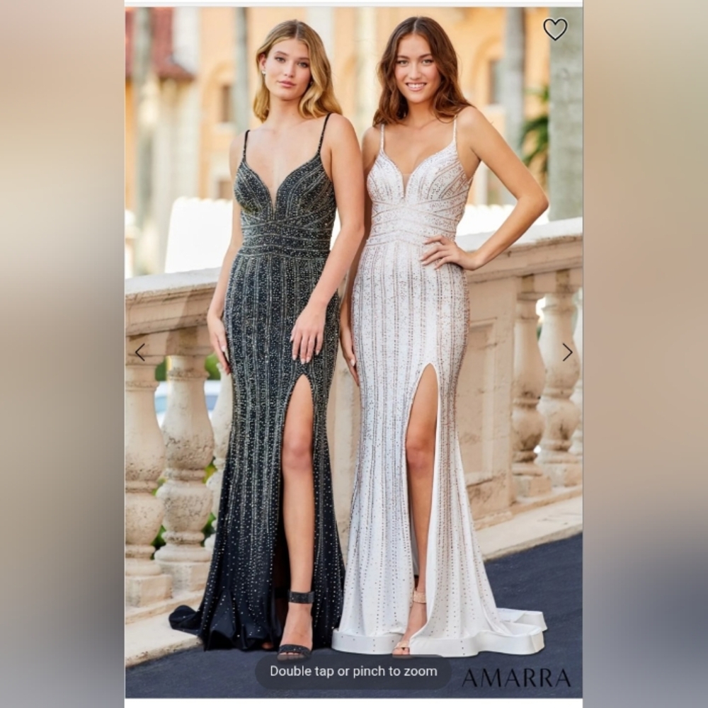 Amarra Black/Gunmetal Rhinestone Embellished Jersey Gown